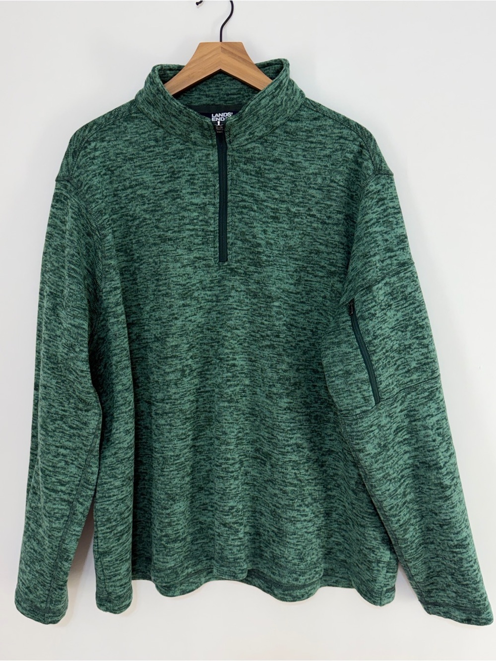 Lands' End Men’s 1/4 Zip Fleece Pullover Green Size XXL